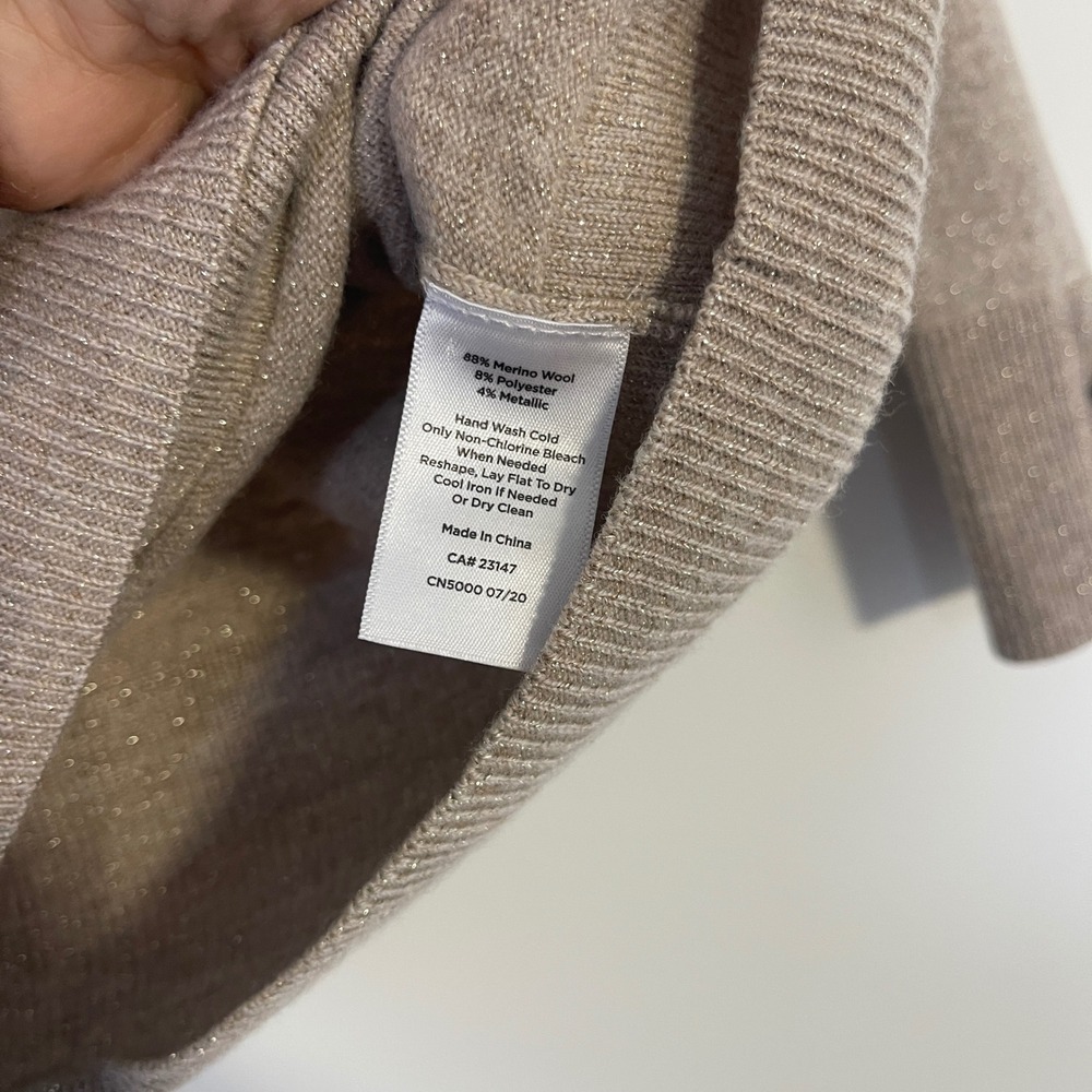 Talbots Plus Womens Sweater Merino Cowl
Neck‎ Button Cuff Metallic Knit Beige 2X - Picture 7 of 10